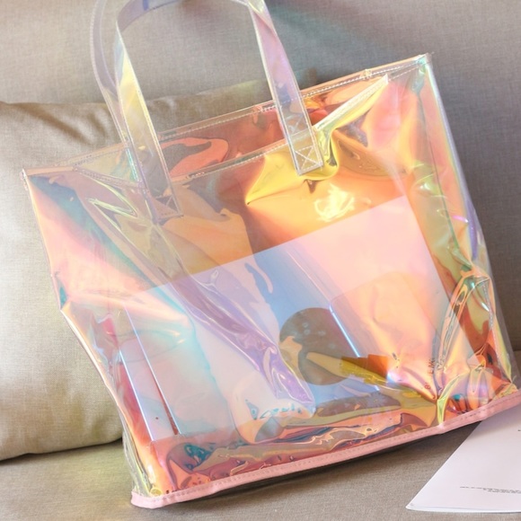 iridescent clear tote bag